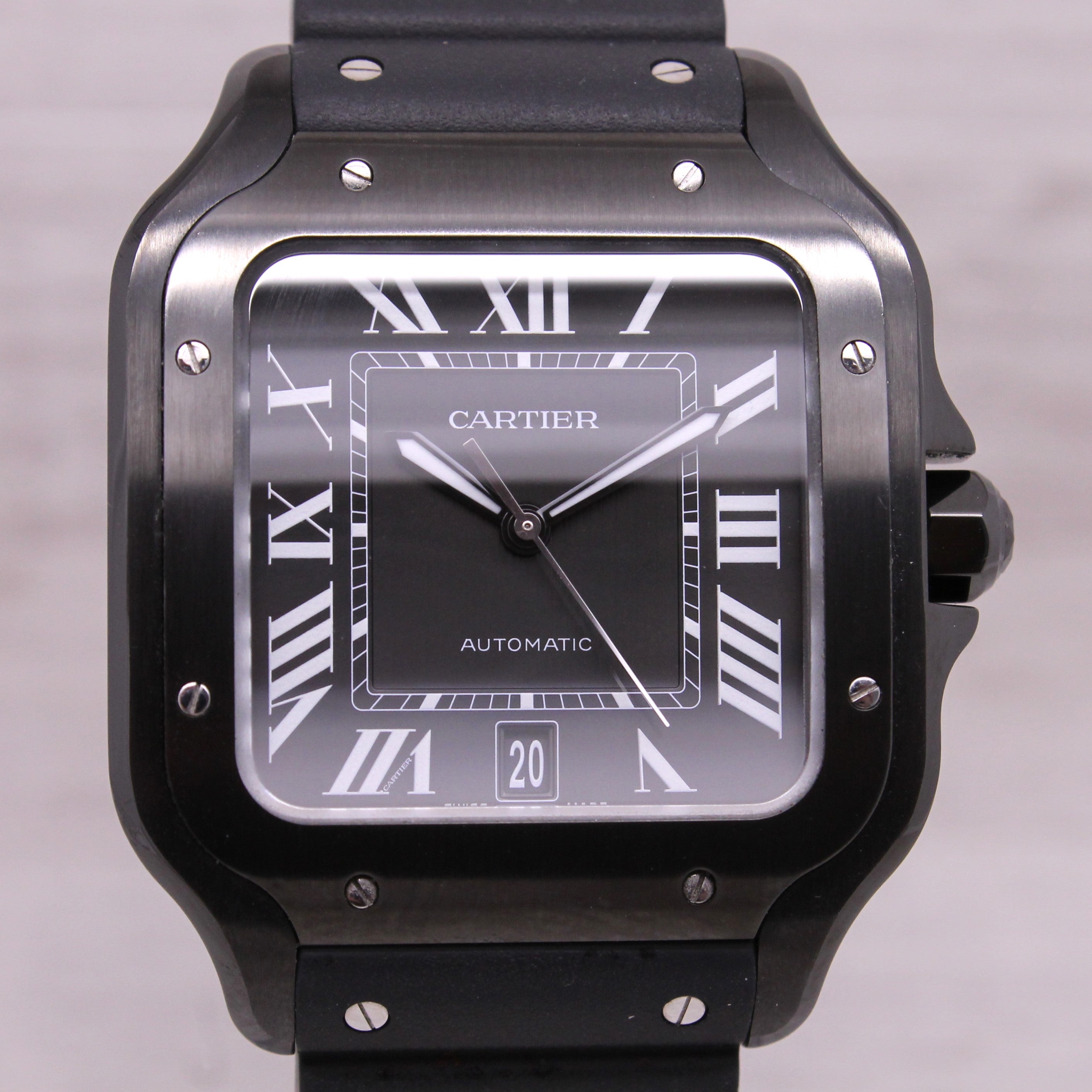 Gray 2024 Cartier Santos De Large Black ALDC Automatic Mens Watch Box Strap WSSA0039