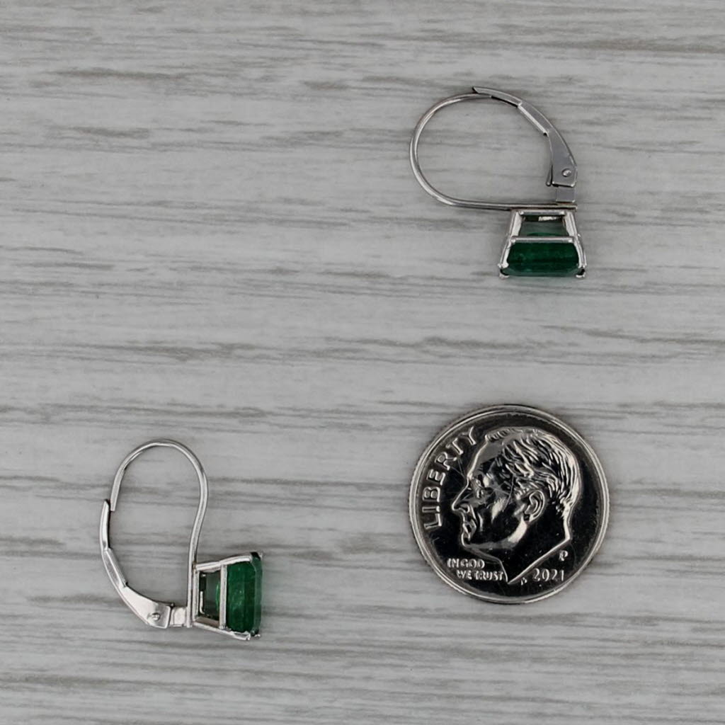 2ctw Emerald Cut Emerald Drop Earrings 14k White Gold Lever Backs