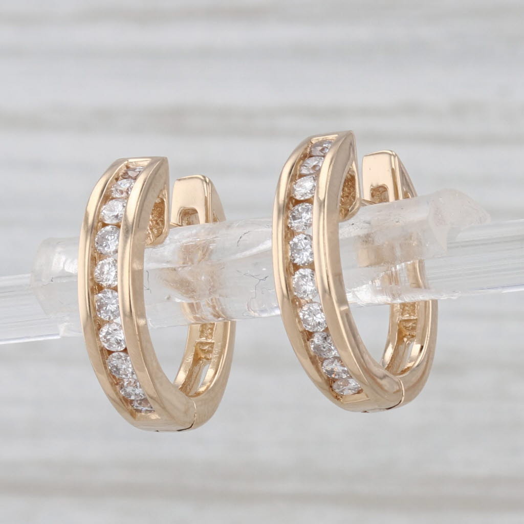 0.40ctw Diamond Hoop Huggie Earrings 14k Yellow Gold Hinged Snap Top Posts