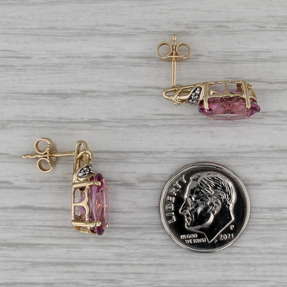 9.70ctw Oval Pink Mystic Topaz Diamond Drop Earrings 14k Yellow Gold