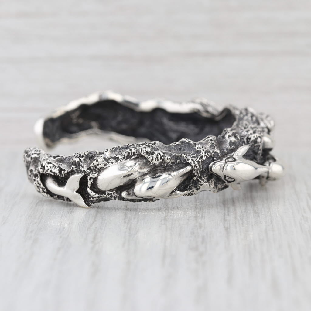 Kabana Dolphins in the Water Cuff Bracelet Sterling Silver 6.25" Statement