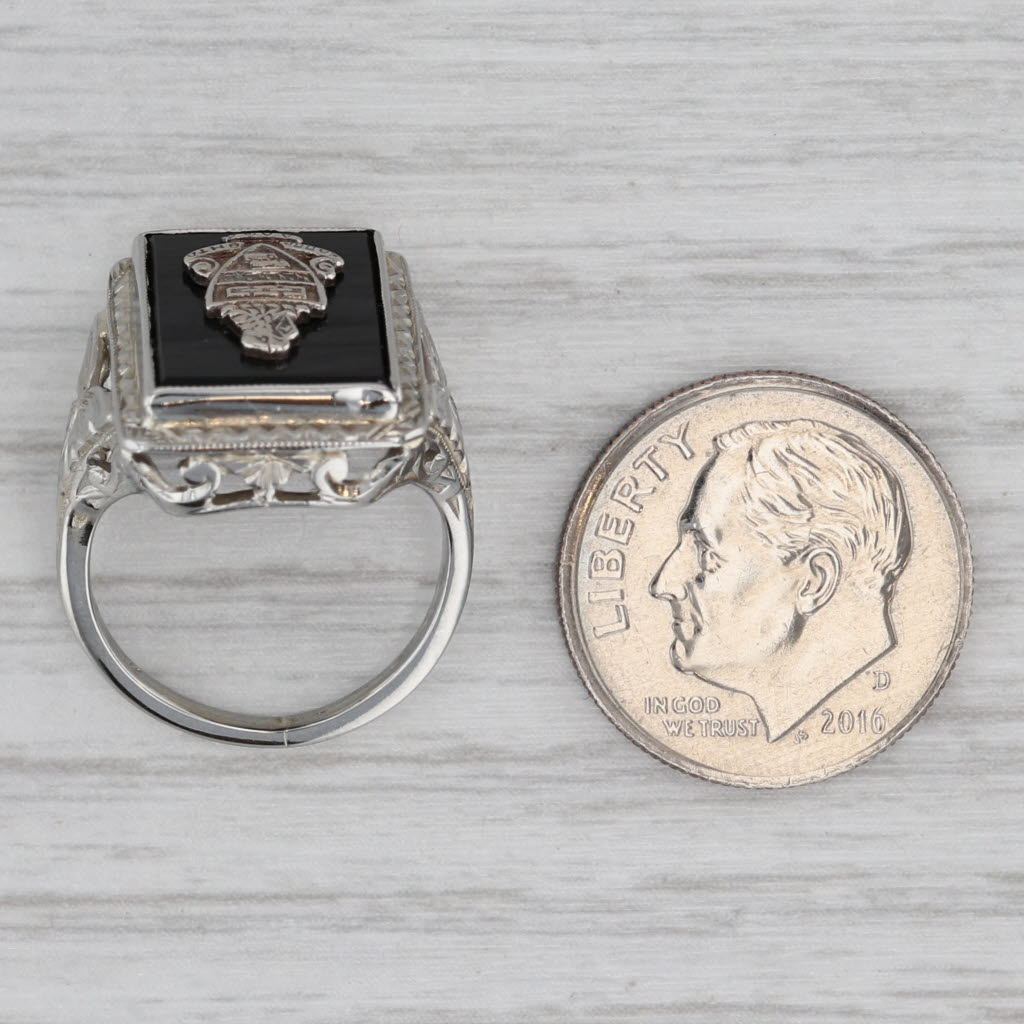 Gray Vintage Kappa Alpha Theta Onyx Sorority Signet Ring 14k White Gold Size 4