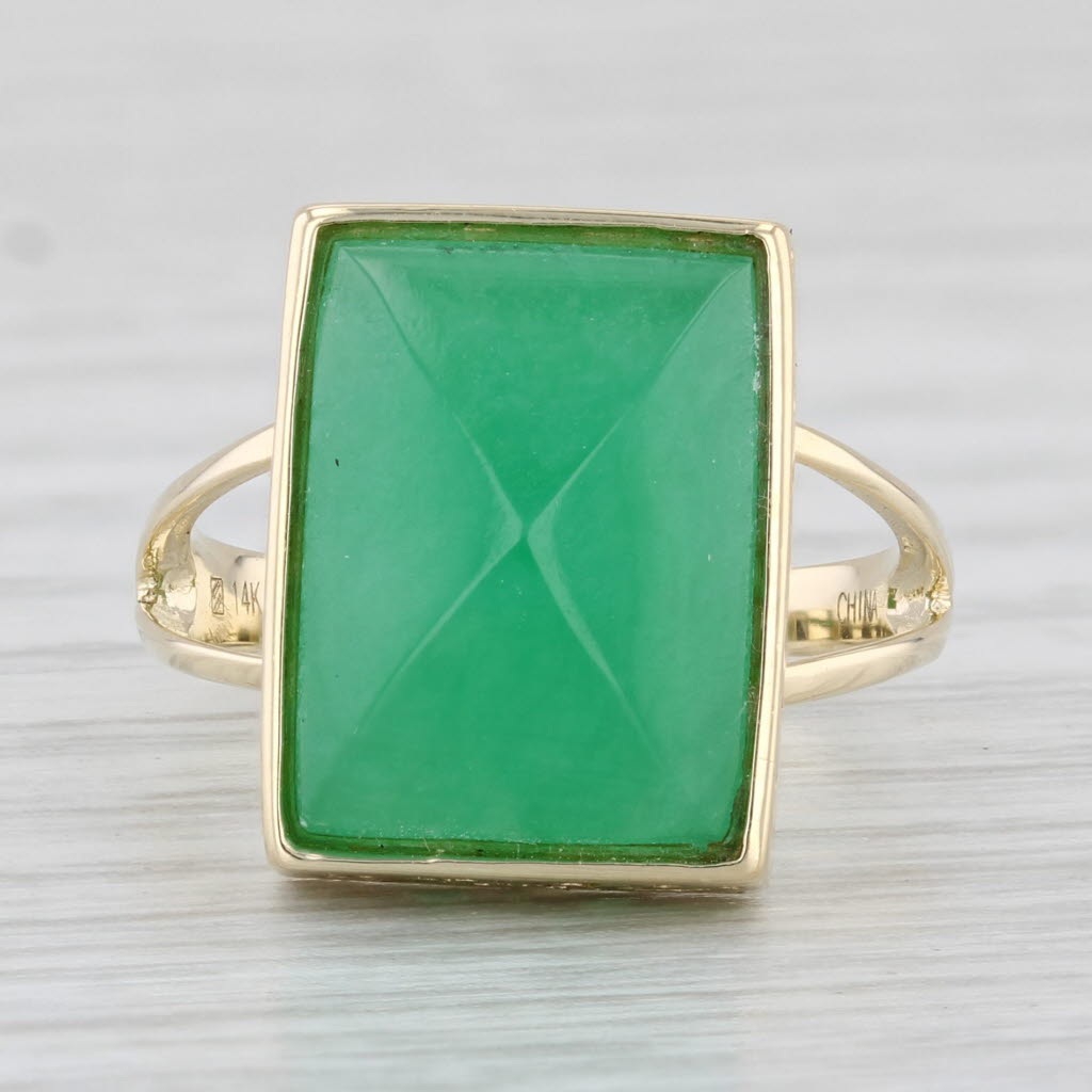 Light Gray Green Jadeite Jade Ring 14k Yellow Gold Size 5.5 Sugar Loaf Solitaire