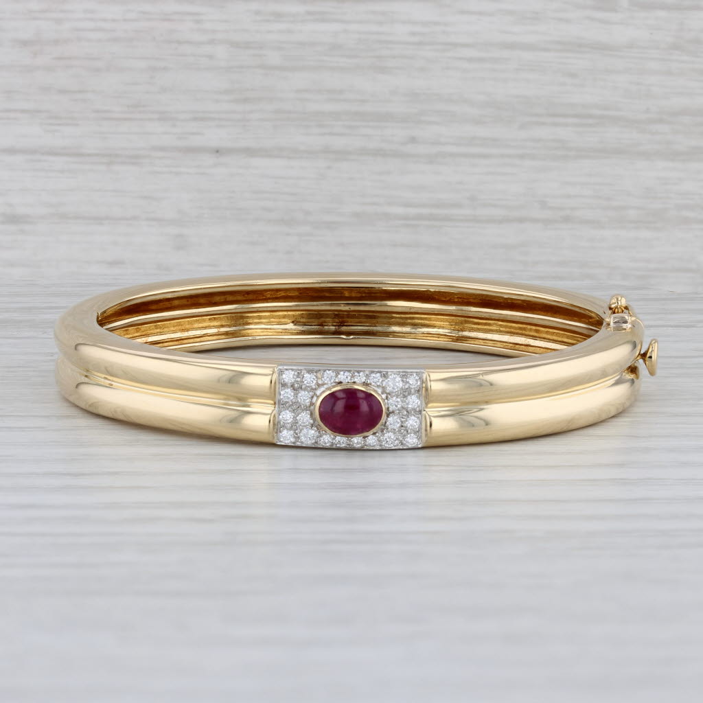 Gray Ruby Diamond Bangle Bracelet 18k Yellow Gold Platinum 6.25" 8.7mm