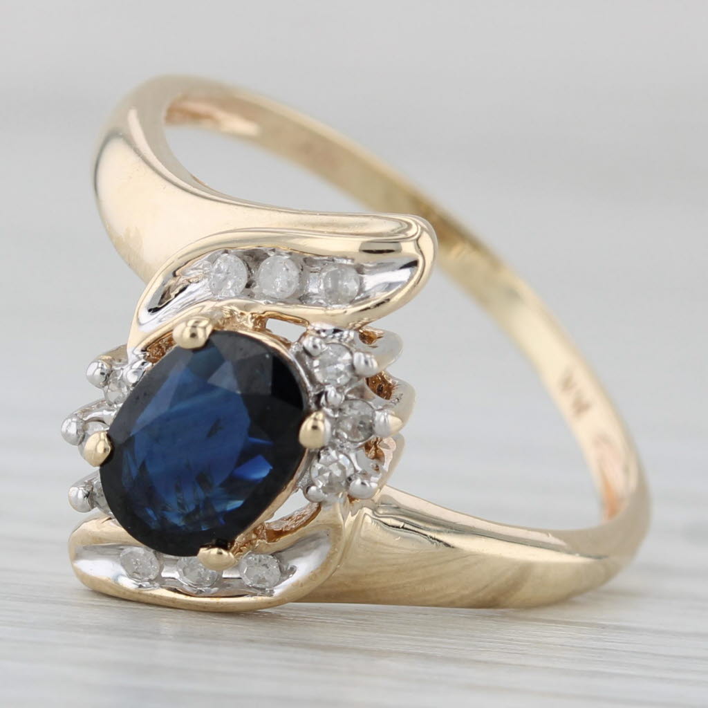 Gray 0.66ctw Blue Sapphire Diamond Bypass Ring 10k Yellow Gold Size 8