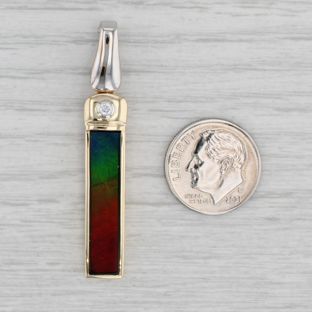 Gray Rainbow Ammolite Diamond Pendant 18k Yellow White Gold Enhancer Drop Korite