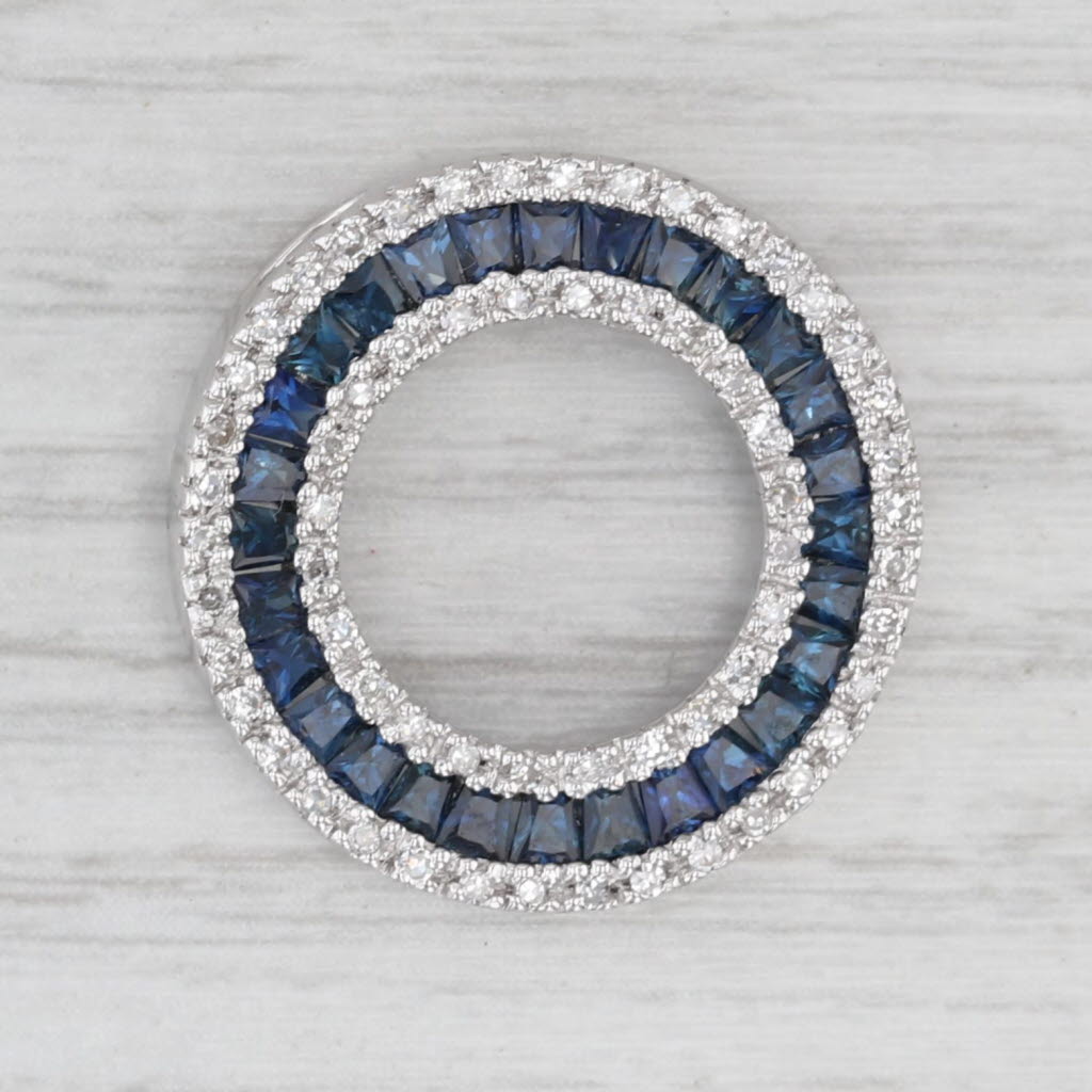 1.49ctw Blue Sapphire Diamond Eternity Circle Pendant 14k Gold Floating Drop