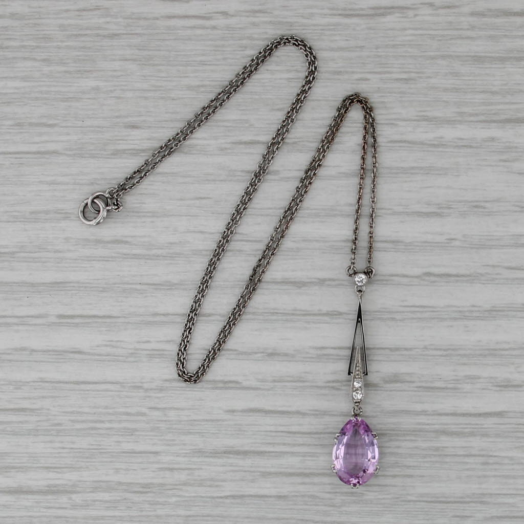 Vintage 2.60ctw Pink Topaz Diamond Lavalier Pendant Necklace 18k Gold Platinum