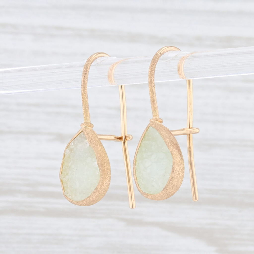 New Nina Nguyen Aquamarine Druzy Quartz Drop Earrings 18k Gold Hook Posts