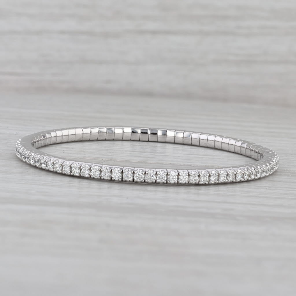 Gray New 3ctw Diamond Bead Flexible Stretchy Tennis Bracelet 14k White Gold 6.5"