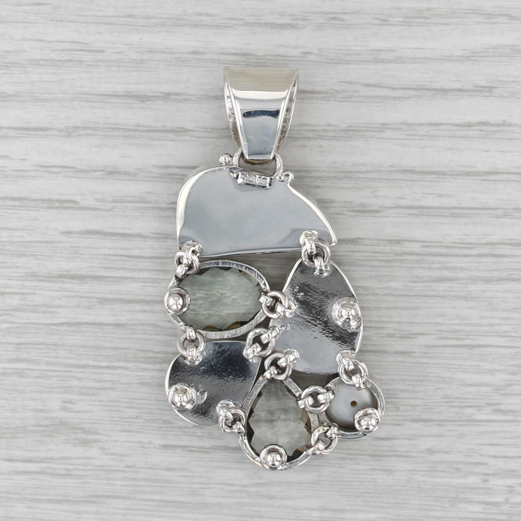 Large Moonstone Button Pearl Quartz Prasiolite Statement Pendant Sterling Silver