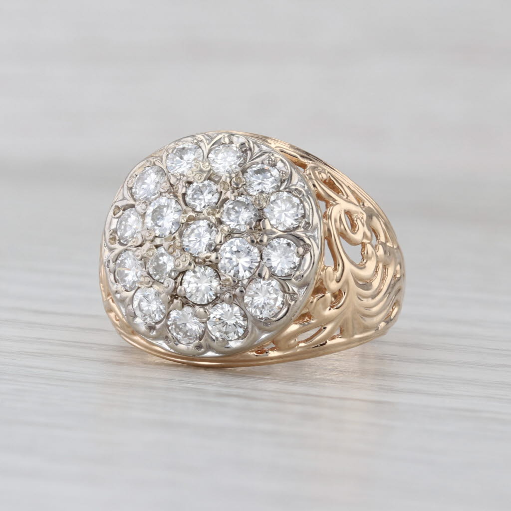 1.48ctw Diamond Kentucky Cluster Ring 14k Yellow Gold Size 10 Vintage