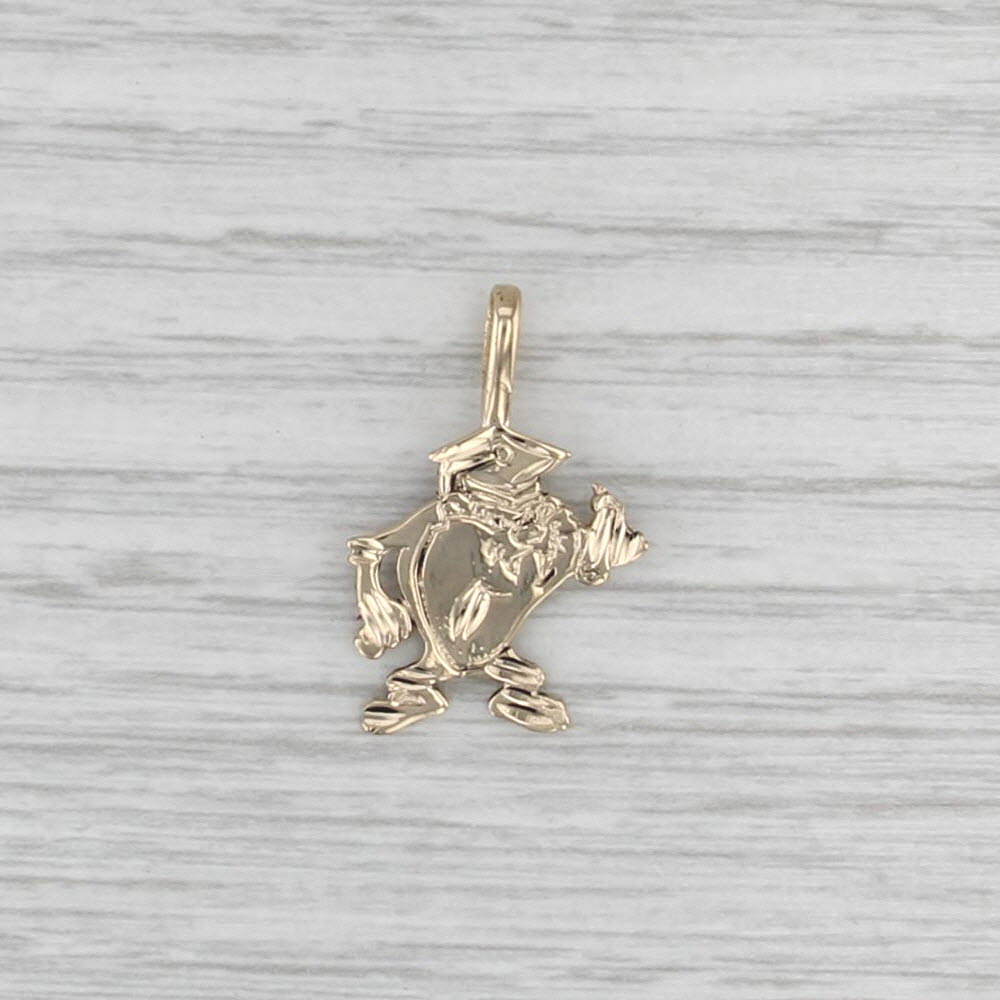 Graduation Cap Taz Pendant 14k Yellow Gold Tasmanian Devil WB Cartoon