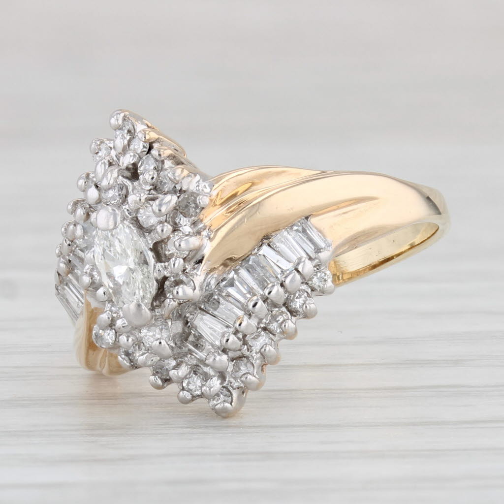 Light Gray 1ctw Diamond Cluster Bypass Ring 10k Yellow Gold Size 7.5