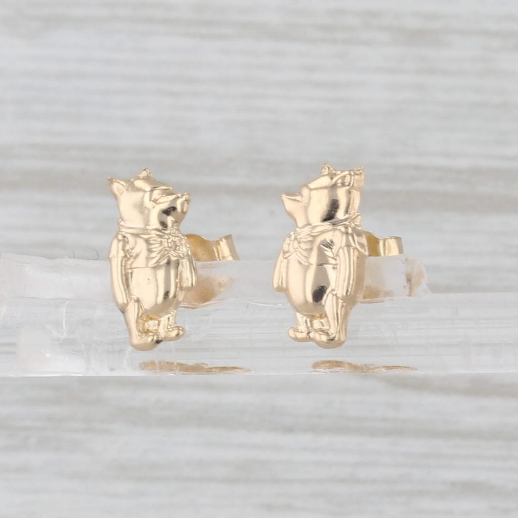 Classic Winnie the Pooh Stud Earrings 14k Yellow Gold Disney Cartoon