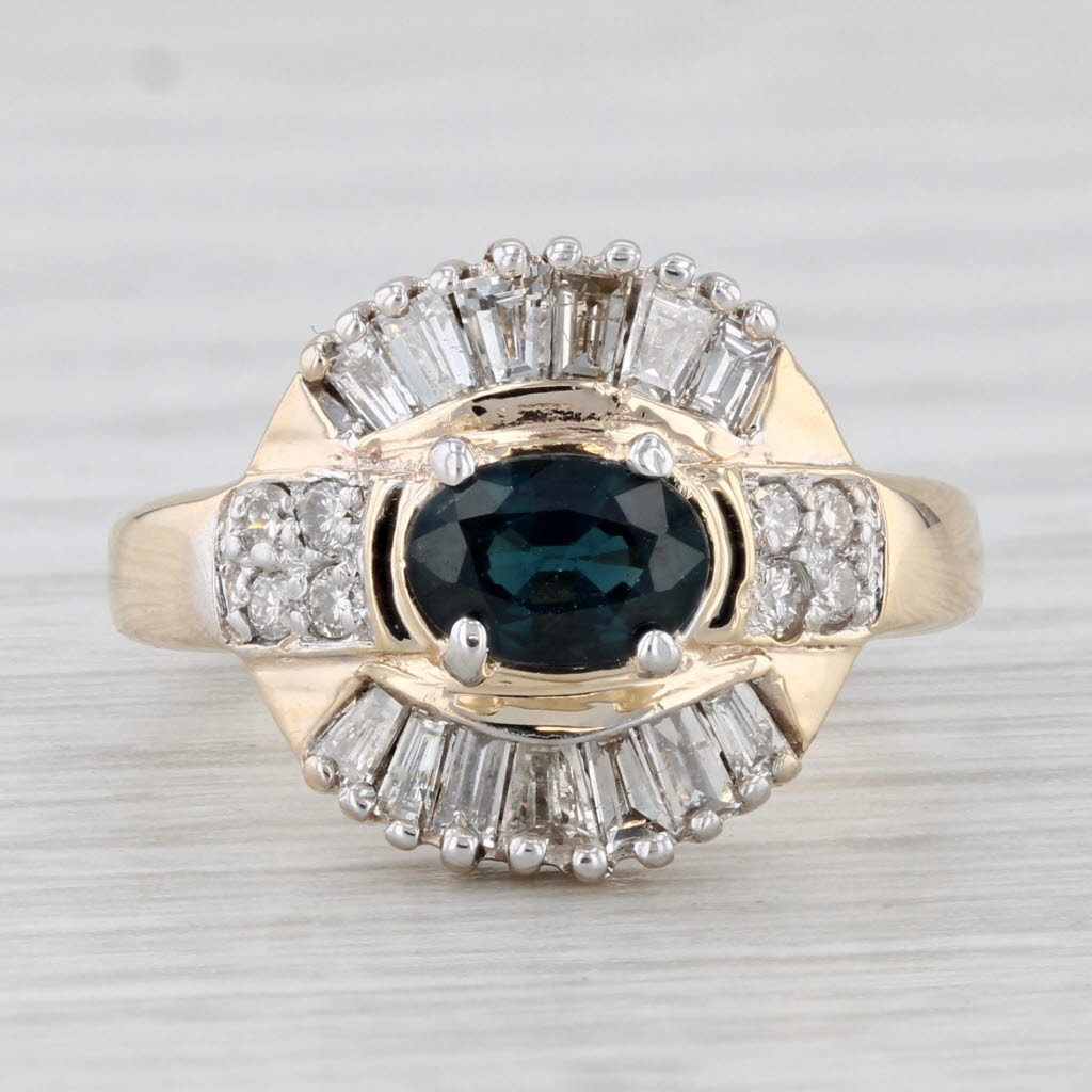 Light Gray 0.81ctw Blue Sapphire Diamond Halo Ring 14k Yellow Gold Size 4.25