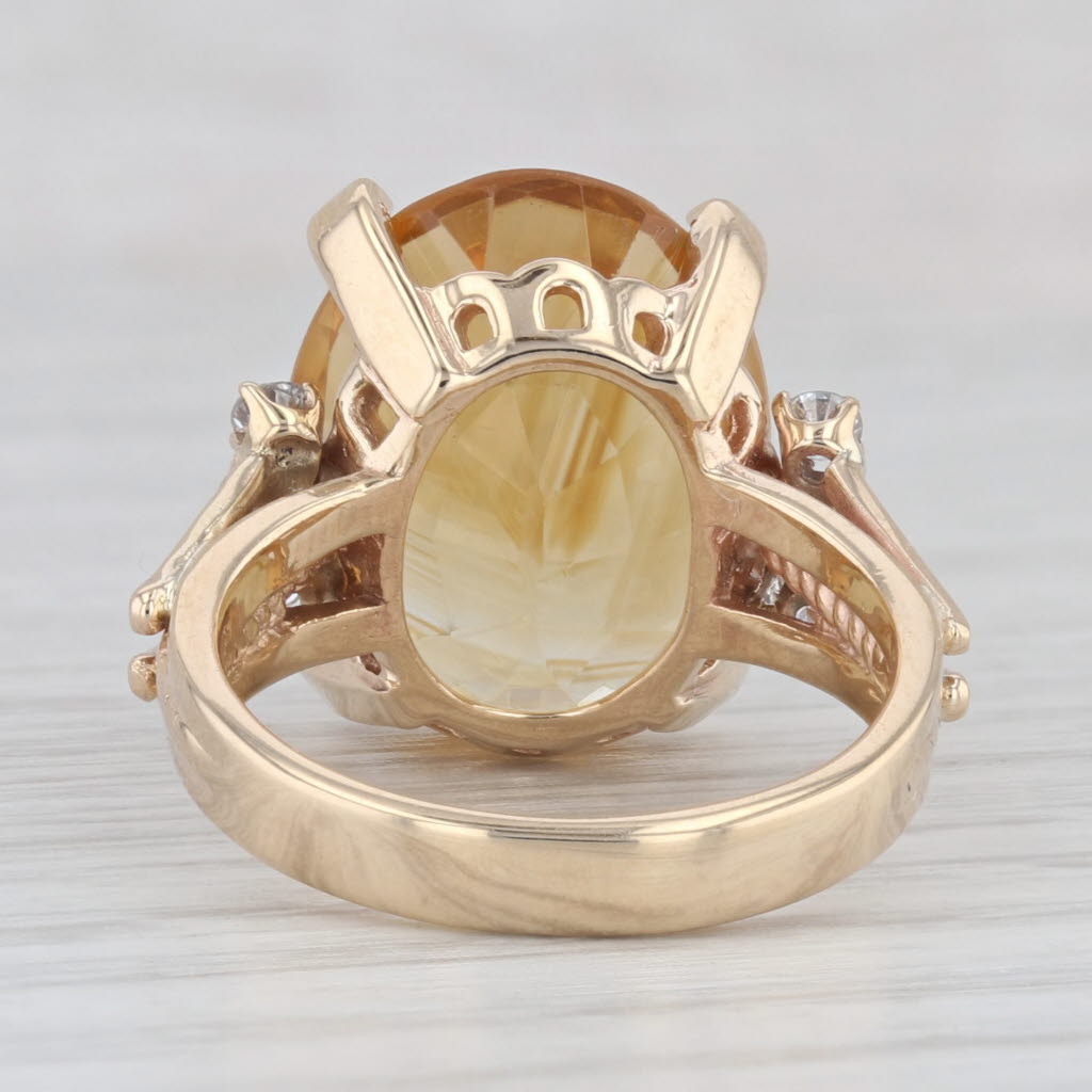 Light Gray 9.70ctw Oval Citrine Diamond Ring 14k Yellow Gold Size 6