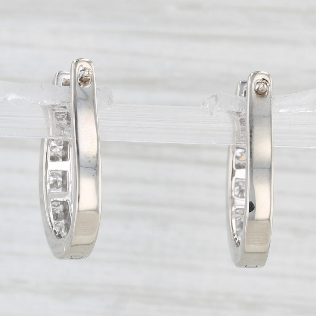 Light Gray 0.50ctw Diamond Hoop Earrings 14k White Gold Snap Lever Back