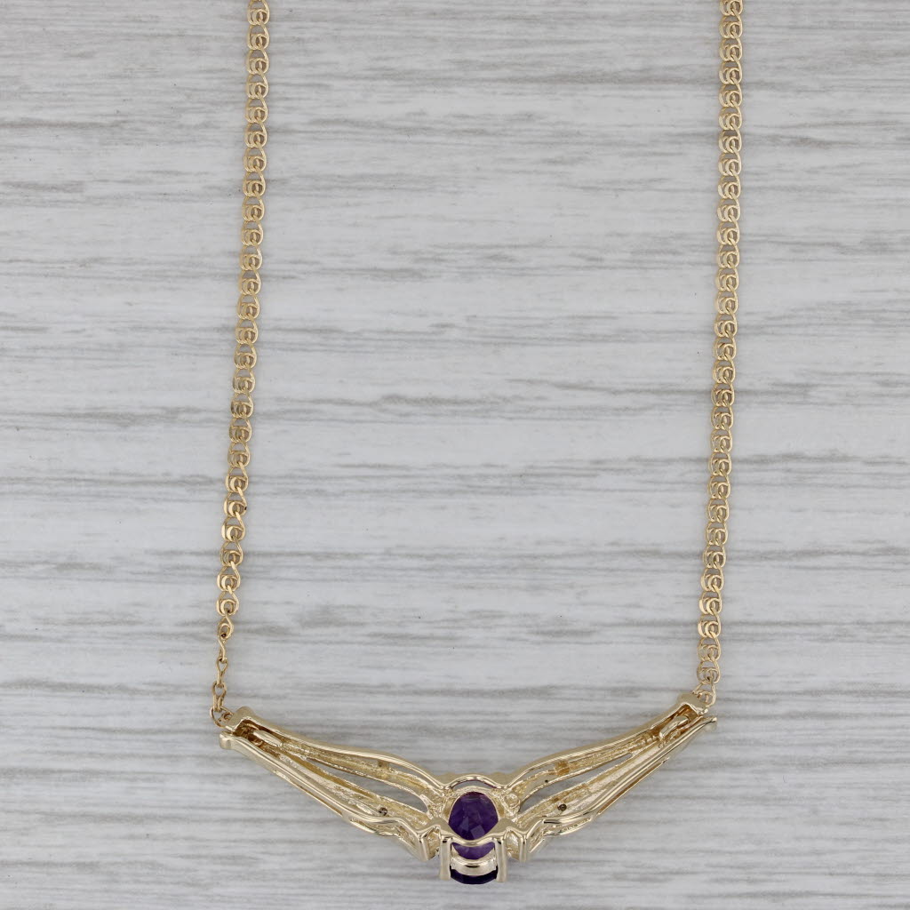Gray 1.11ctw Amethyst Diamond V Pendant Necklace 10k Yellow Gold 18.5" Curb Chain