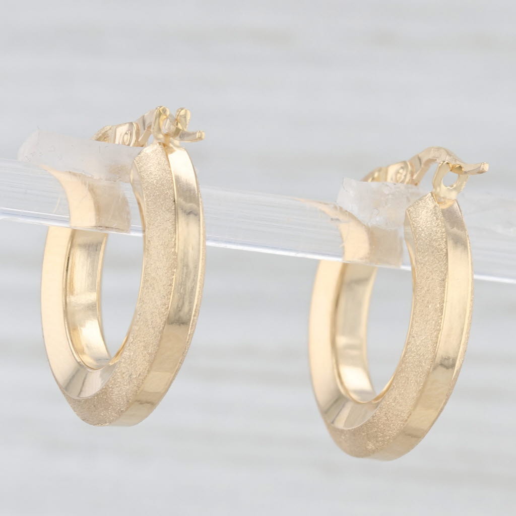 Light Gray New Round Beveled Hoop Earrings Brushed 14k Yellow Gold Snap Top Hoops