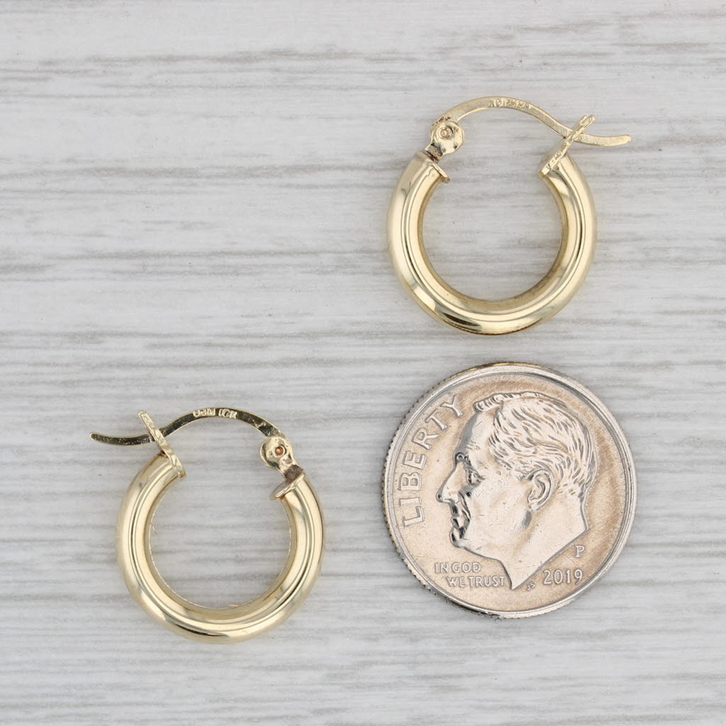 Gray Small Round Hoop Earrings 10k Yellow Gold Snap Top Pierced Hoops