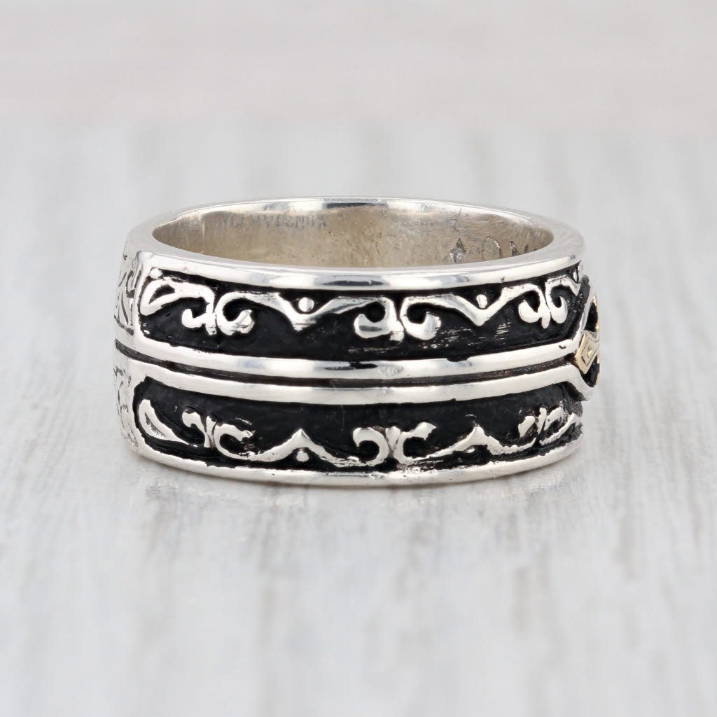 Konstantino Ornate Cross Ring Sterling Silver 18k Gold Band Size 10.5