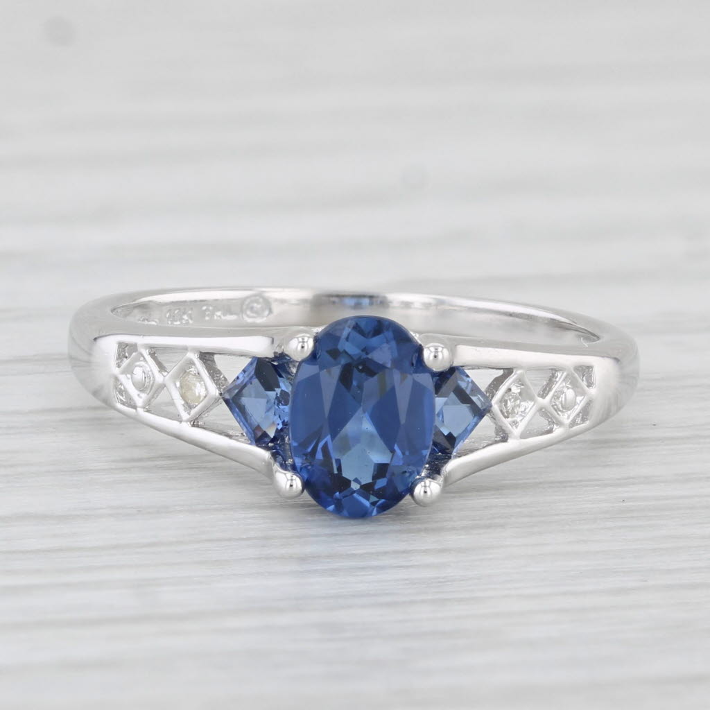 Light Gray 1.19ctw Lab Created Blue Sapphire Diamond Ring 10k White Gold Sz 6.75 Engagement