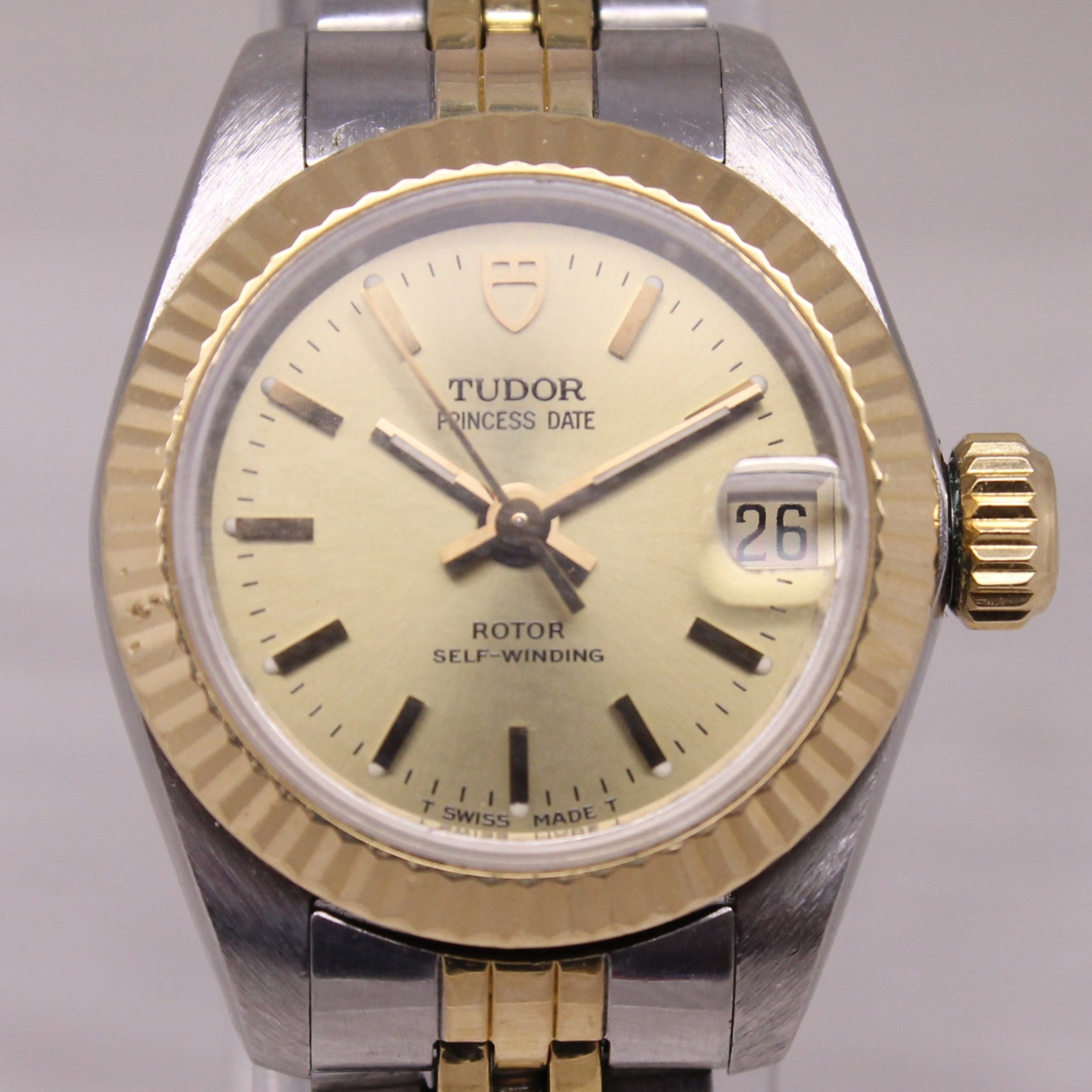 Tudor Princess Date Ladies 23mm Automatic Watch Date Fluted Two Tone 92513