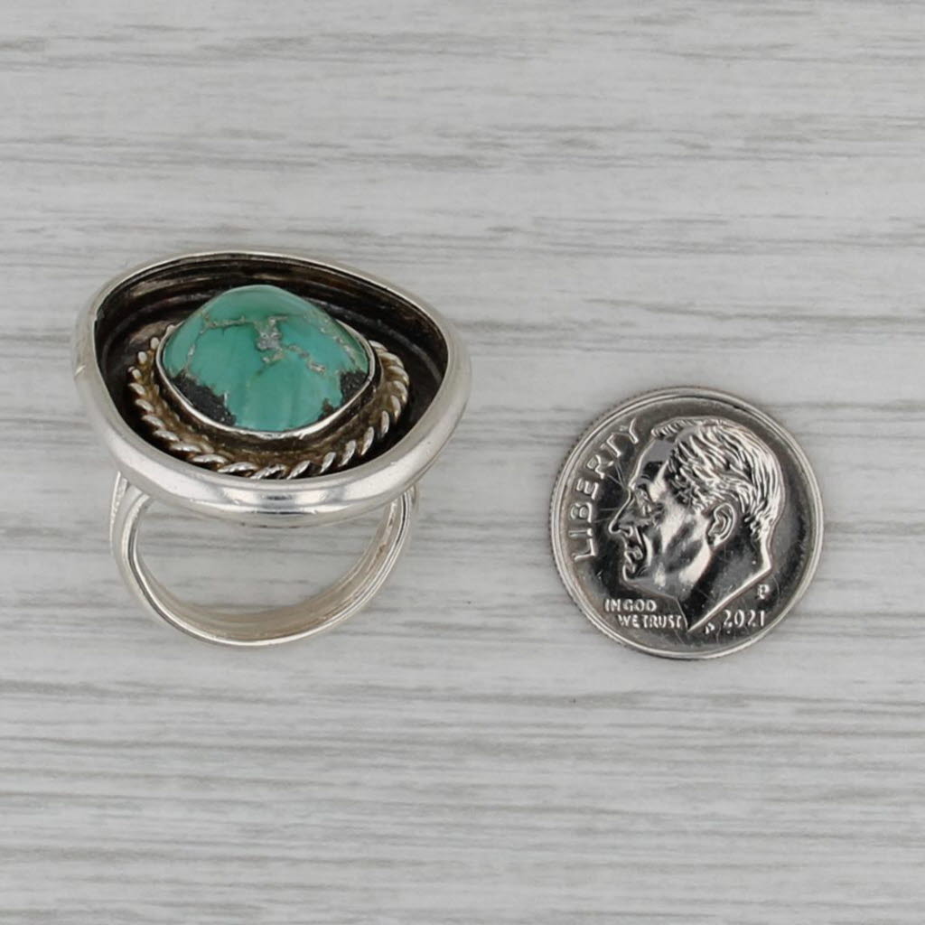 Vintage Turquoise Cabochon Ring Sterling Silver Native American Size 6