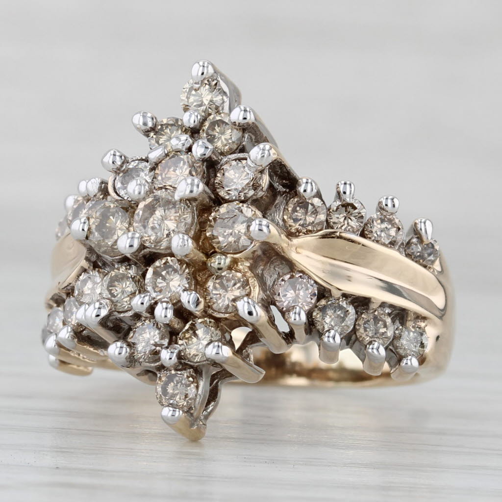 Gray 1.55ctw Champagne Diamond Cluster Ring 10k Yellow Gold Size 8.25 Cocktail
