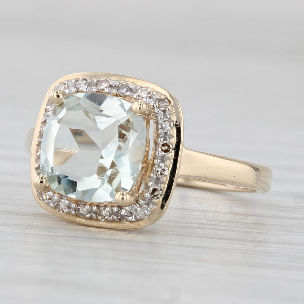 Light Gray 1.96ctw Prasioliate Green Amethyst Diamond Halo Ring 14k Yellow Gold Size 7.25