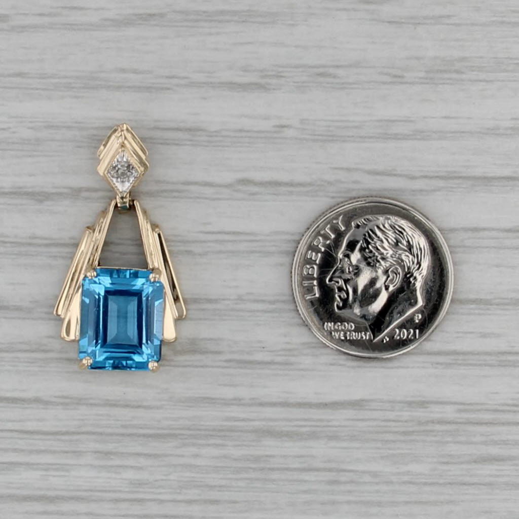5.80ct Emerald Cut Blue Topaz Diamond Pendant 10k Yellow Gold