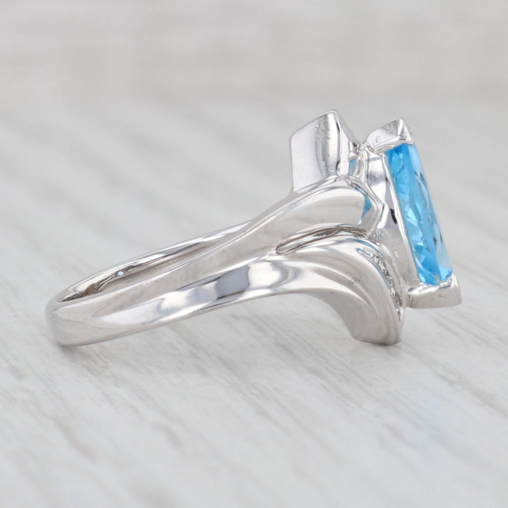 Light Gray 1.40ctw Marquise Blue Topaz Diamond Ring 14k White Gold Size 5.25 Bypass