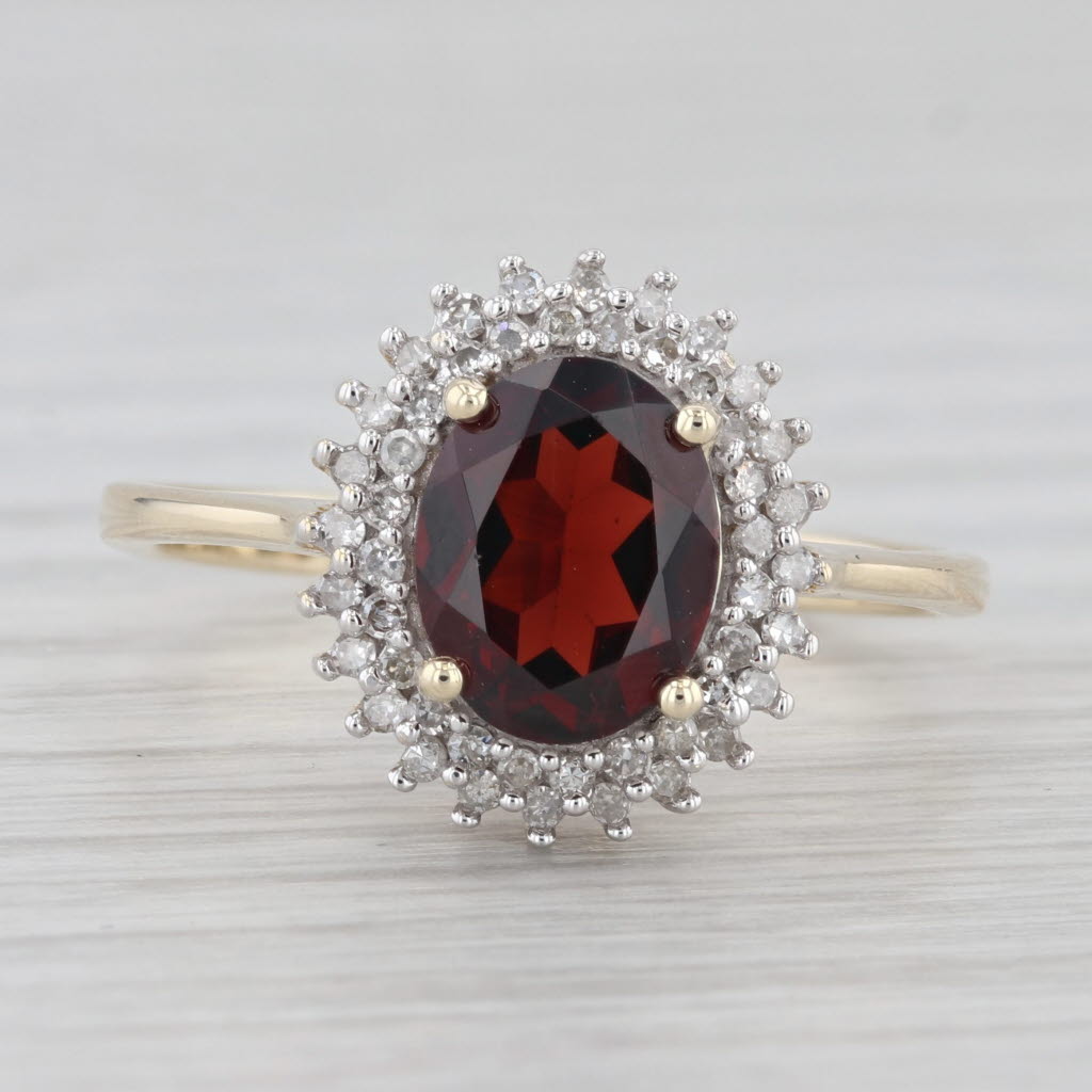 Light Gray 2.10ctw Oval Garnet Diamond Halo Ring 10k Yellow Gold Size 9.25