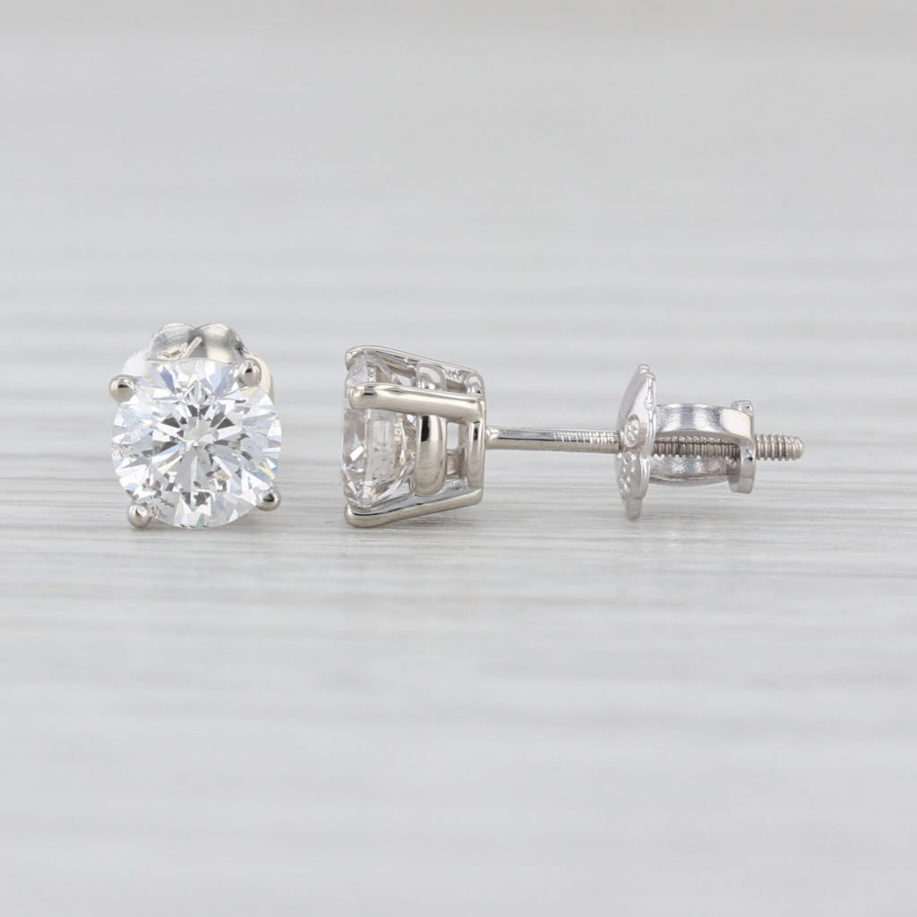 1ctw Round Diamond Solitaire Stud Earrings 14k White Gold Pierced Studs