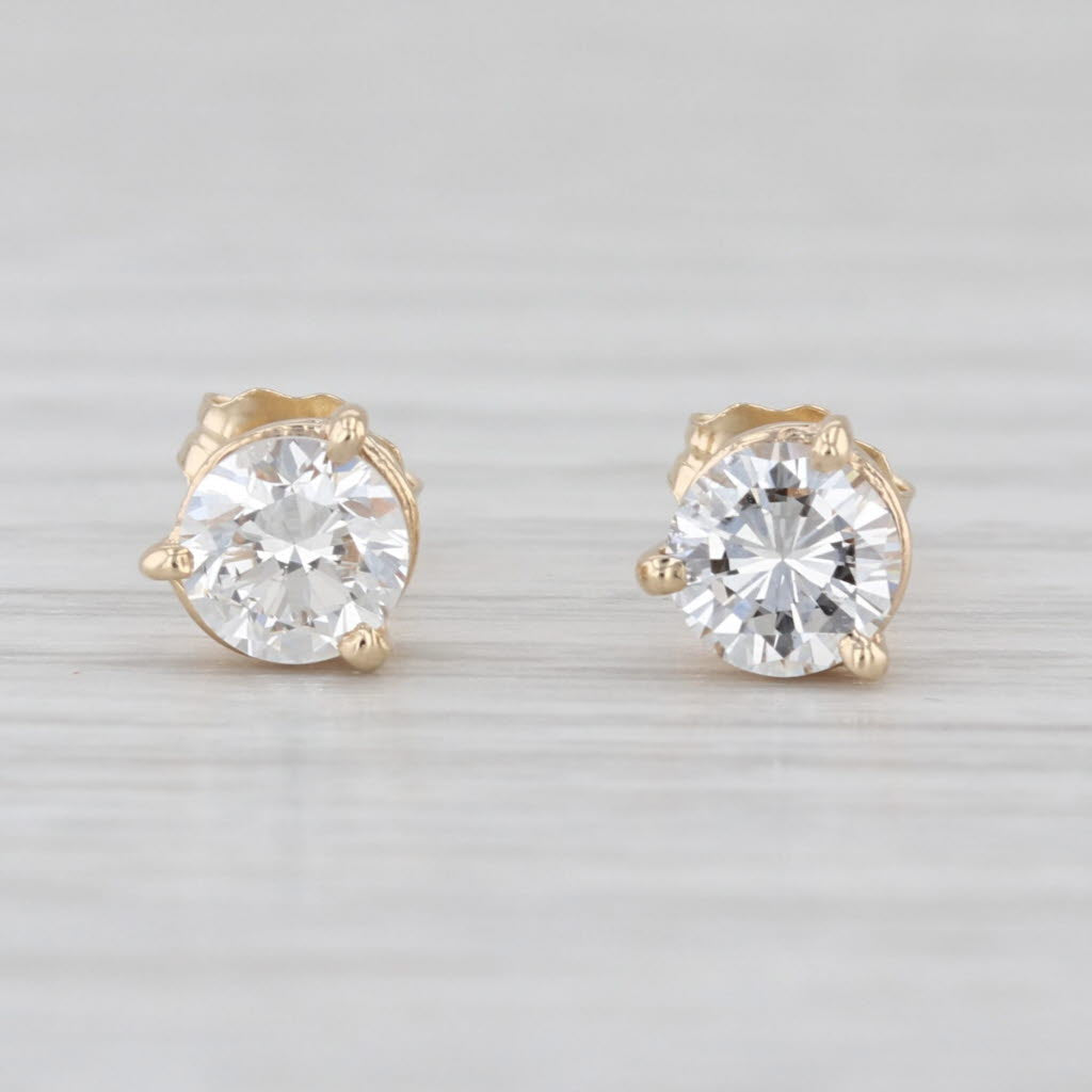 0.91ctw Round Diamond Solitaire Stud Earrings 14k Yellow Gold Studs