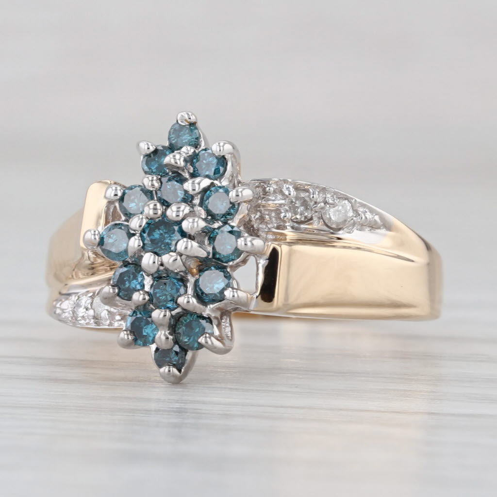 0.43ctw Blue White Diamond Cluster Ring 14k Yellow Gold Size 7