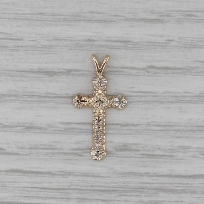 Diamond Cross Pendant 14k Yellow Gold Small Drop