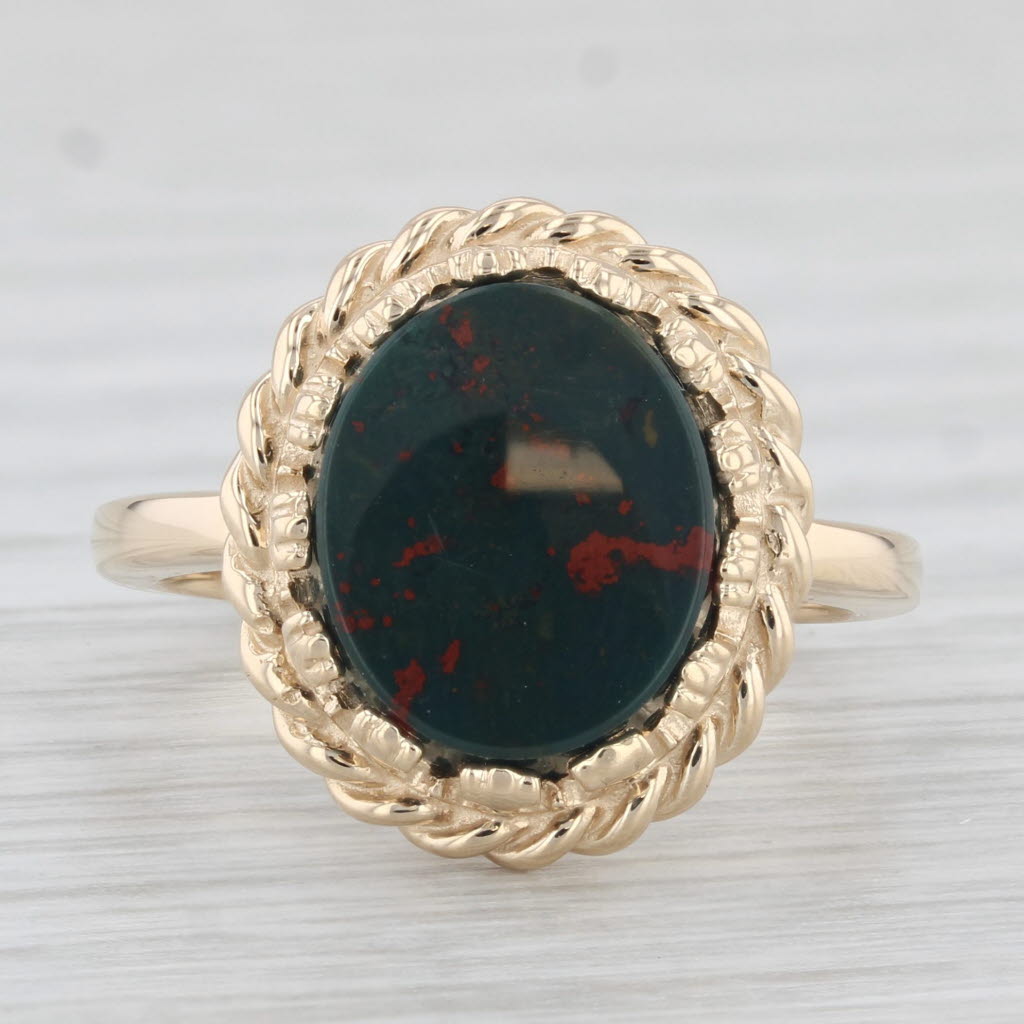 Light Gray Vintage Bloodstone Ring 14k Yellow Gold Size 6.75 Oval Solitaire