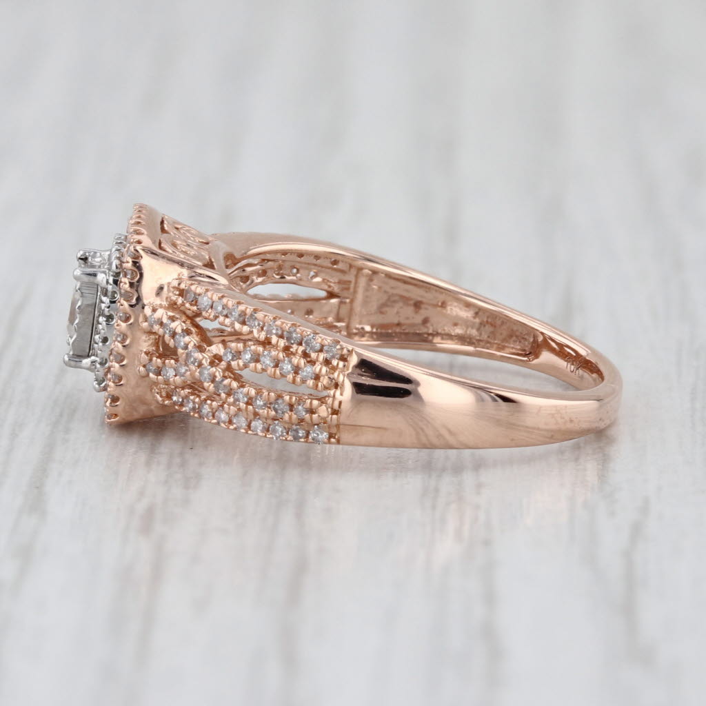 0.37ctw Diamond Princess Halo Engagement Ring 10k Rose White Gold Size 7