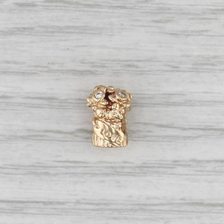 Authentic Pandora 750441D Flower Bouquet Charm 14k Gold Diamond Retired Bead