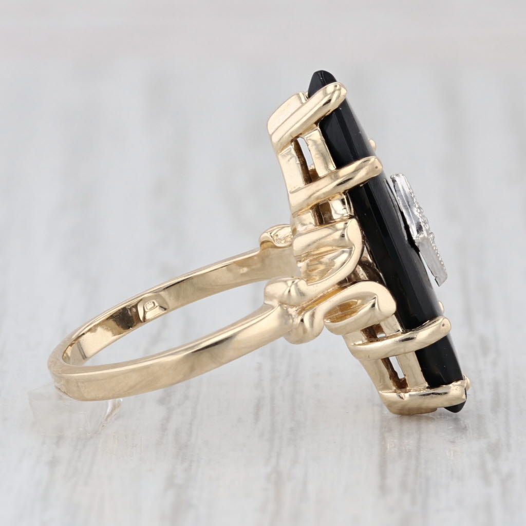 Vintage Marquise Onyx Diamond Ring 10k Yellow Gold Size 5.75