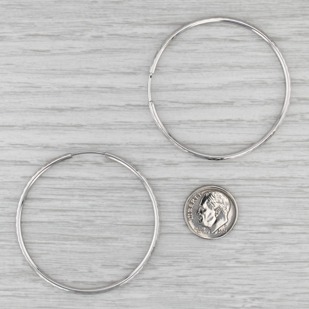 Chevron Pattern Hoop Earrings 14k White Gold 47.2 x 2mm Round Hoops