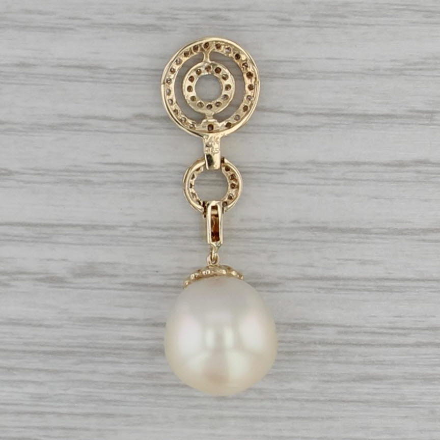 Cultured Pearl 0.17ctw Diamond Drop Pendant 14k Yellow Gold