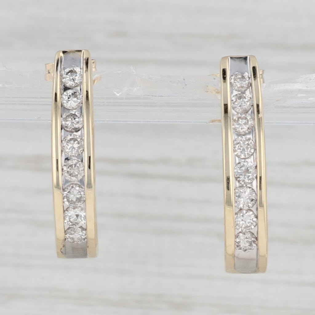 Light Gray 0.75ctw Diamond Journey J-Hook Earrings 14k Yellow Gold Pierced Drops