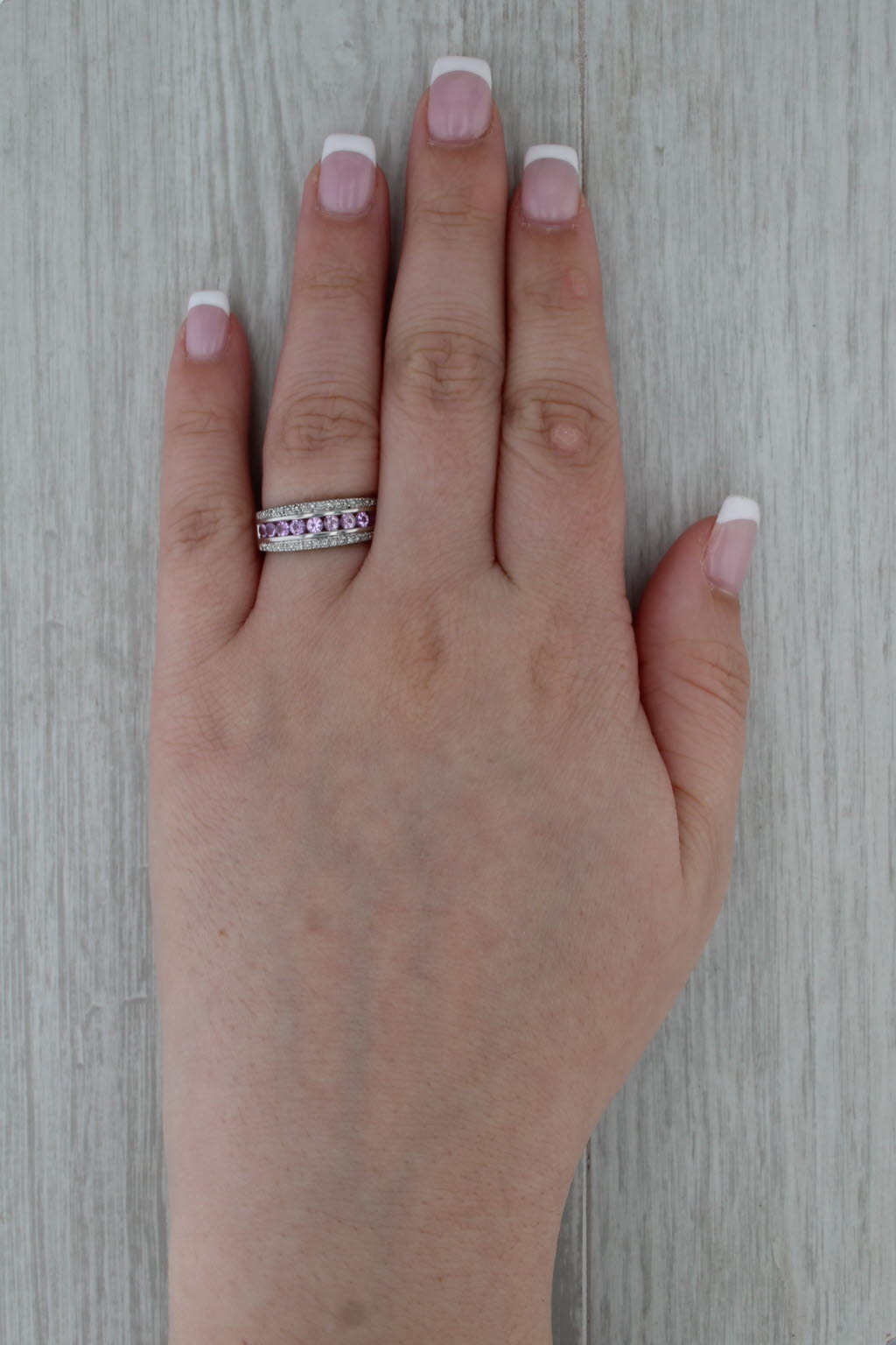 0.62ctw Pink Sapphire Diamond Ring 14k White Gold Size 7 Stackable Anniversary