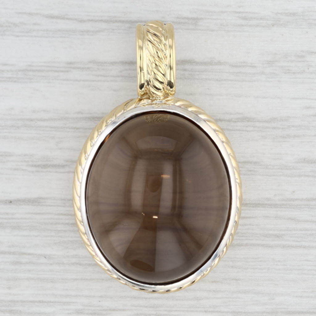 Yurman Smoky Quartz Oval Cabochon Enhancer Pendant 18k Gold Sterling Silver