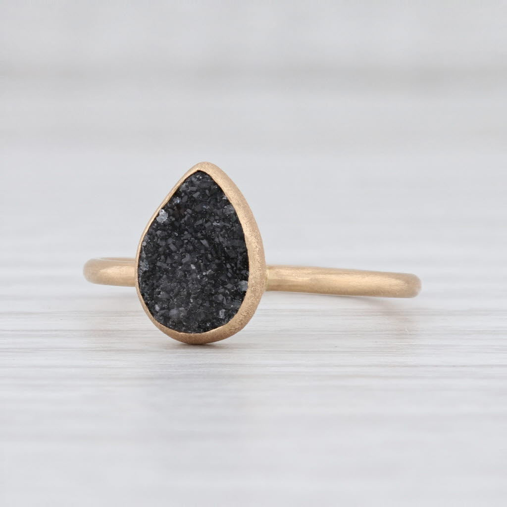 New Nina Wynn Black Druzy Quartz 18k Yellow Gold Size 7 Teardrop