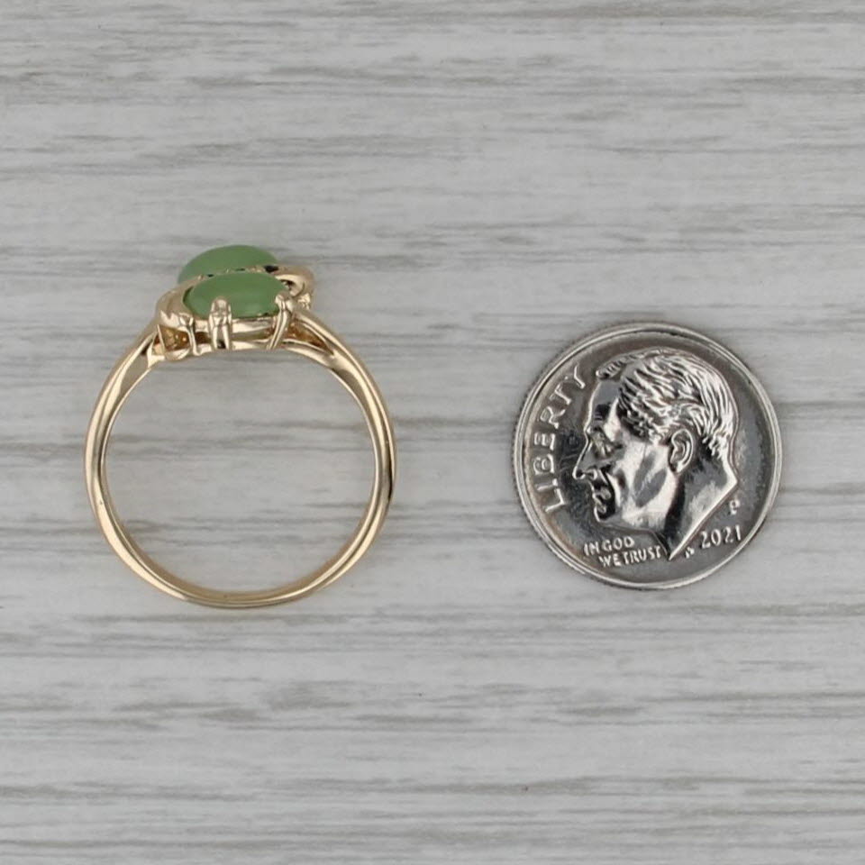 Green Nephrite Jade Sapphire Bypass Ring 14k Yellow Gold Size 7.25