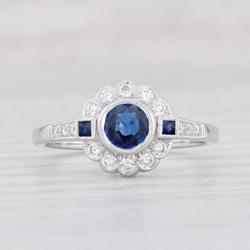 Light Gray New Beverley K 0.76ctw Sapphire Diamond Halo Ring 14k Gold Engagement Size 7